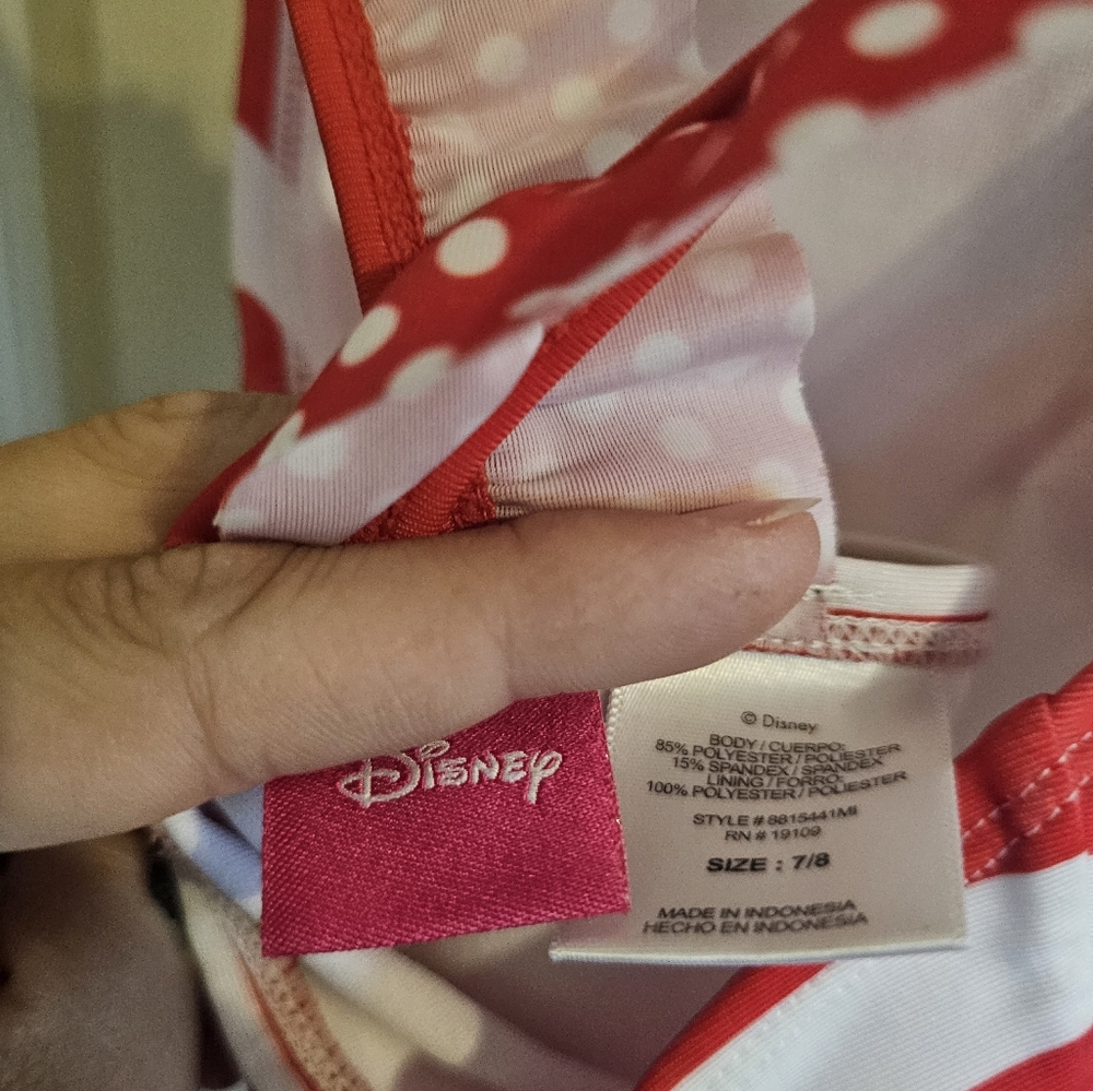 Disney Minnie Mouse Red And White Striped One Piece Swim Suit 7/8 - Picture 5 of 5